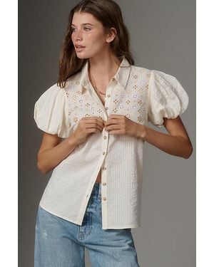 Pilcro The Aly Eyelet Puff-Sleeve Blouse By - Grey