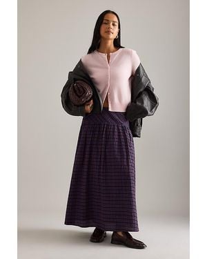 By Anthropologie Basque Waist Check Midi Skirt - Natural