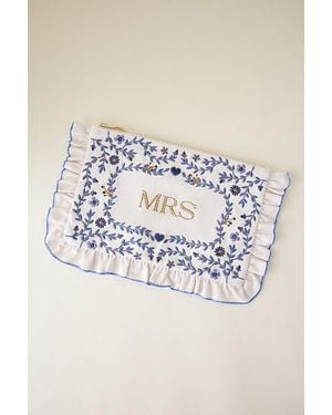 Elizabeth Scarlett X Anthropologie Mrs Embroidered Pouch - Blue