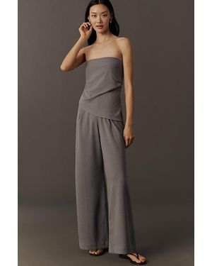 Self Contrast Strapless Jumpsuit - Grey