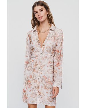 Pilcro Greer Floral Velvet Ruched Shirtdress - Multicolour