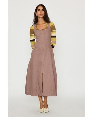 Pilcro Denim Zip-Front Midi Dress - Brown