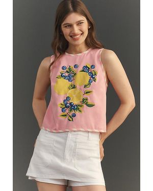 Maeve Fruit Embroidered Top - Pink