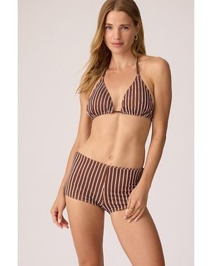 4th & Reckless Adriana Stripe Bikini Shorts - Brown