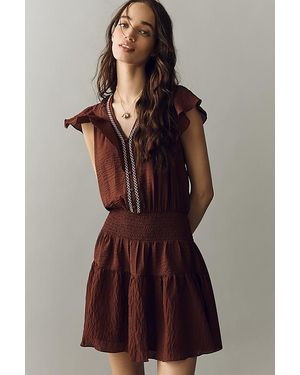 By Anthropologie Smocked Ruffle Mini Dress - Brown