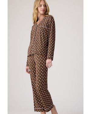 Stripe & Stare Polka Dot Long Pyjama Set - Brown