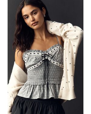 Maeve Smocked Bow Tank Top - Black