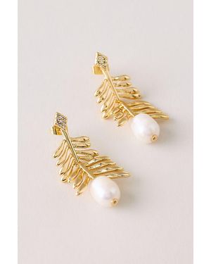 Anthropologie Pearl Leaf Drop Earrings - Metallic