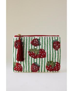 By Anthropologie Beaded Strawberry Pouch - Red