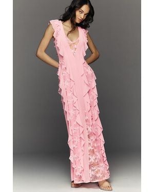 AFRM Trista Ruffle-Sleeve V-Neck Maxi Dress - Pink