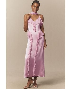 Mare Mare Sleeveless Ruffled Satin Chiffon Maxi Dress - Pink