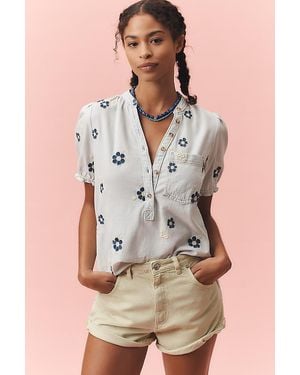 Pilcro The Aly Puff-Sleeve Blouse By Embroidered Edition - Grey