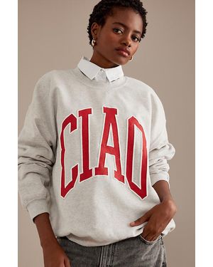 Maeve Ciao Oversized Crew Neck Sweatshirt - Brown