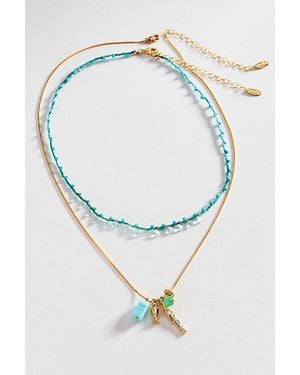 By Anthropologie Threaded Layered Necklaces, Set Of 2 - Blue