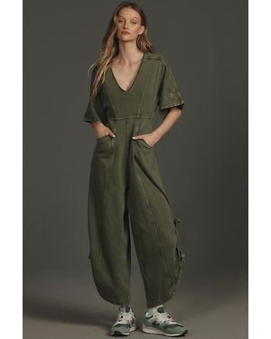 Daily Practice by Anthropologie Arta Short-Sleeve Jumpsuit - Green