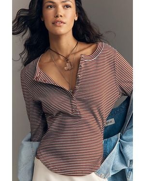 Pilcro Long-Sleeve Henley Top - Grey