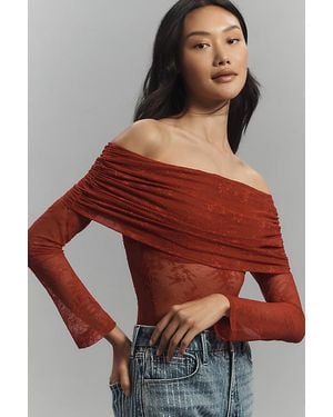 AFRM Lennox Stretch-Lace Bodysuit - Red