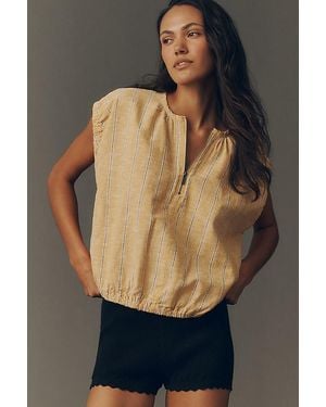 Pilcro 100% European Linen Zip-Front Blouse - Black