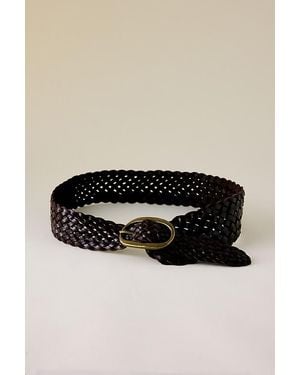 By Anthropologie Wide Leather Braid Belt - Black
