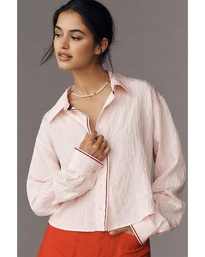 Maeve Pinstripe Silky Buttondown Crop Top - Natural