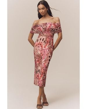AFRM Zamora Off-The-Shoulder Mesh Midi Dress - Pink