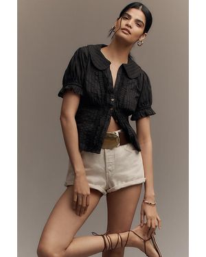 Pilcro The Keira Collared Button-Front Blouse By Tuxedo Edition - Brown
