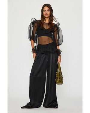 By Anthropologie The Avery Satin Wide-Leg Pleated Trousers By Maeve - Black