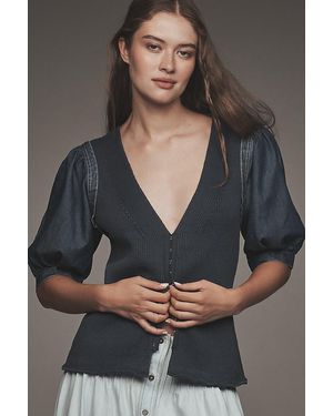 Pilcro Puff-Sleeve V-Neck Cardigan - Grey