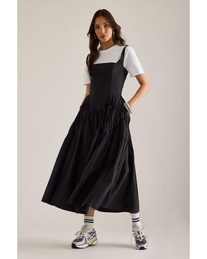 By Anthropologie Ruched Bow Midi Pinafore Dress - Black