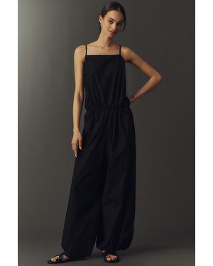 By Anthropologie Cotton Bubble-Hem Twofer Jumpsuit - Black