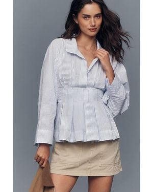 Maeve Long-Sleeve Waisted V-Neck Top - Grey