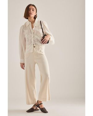 Maeve The Colette Cropped Wide-Leg Trousers By Linen Edition - Grey