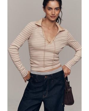 Maeve Lace-Up Long Sleeve Shirt - Blue