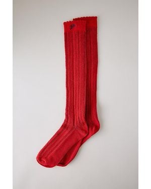 Damson Madder Knee-High Pointelle Socks - Red