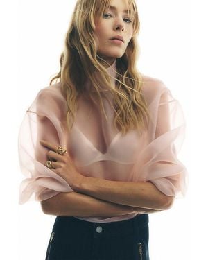 Maeve Sheer Long-Sleeve High-Neck Blouse - Multicolour