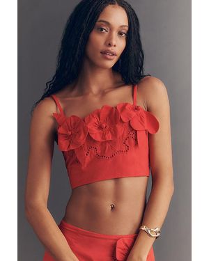 Maeve Cotton Floral Appliqué Crop Top - Red