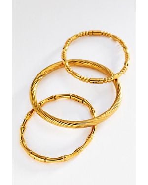 By Anthropologie Textured Metal Bracelets, Set Of 3 - Metallic