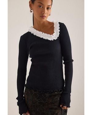 OperaSPORT Evita Asymmetric Ruffle Top - Black