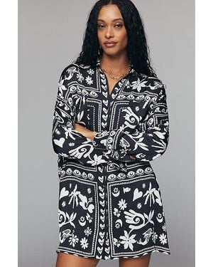 Corey Lynn Calter Long-Sleeve Printed Mini Shirt Dress - Grey