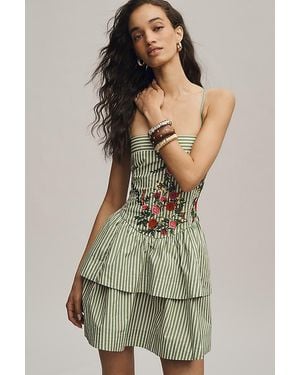 Maeve Cotton Halter Tiered Mini Dress - Green