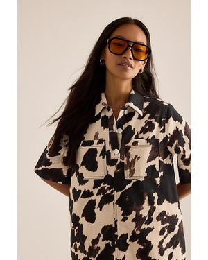 By Anthropologie The Juno Acetate Oversized Aviator Sunglasses - Black