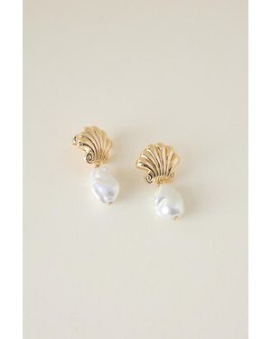 Anthropologie Shell Pearl Drop Earrings - Natural