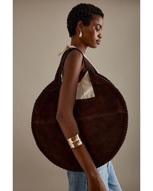 By Anthropologie Nora Round Circle Suede Tote Bag - Brown