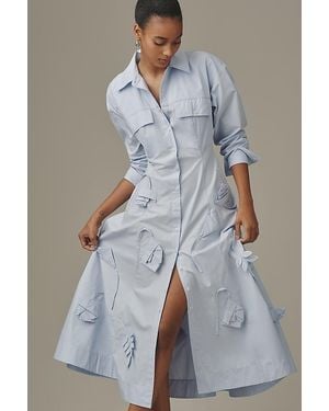 Maeve 3D Floral Long-Sleeve A-Line Shirt Dress - Blue