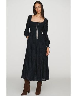 By Anthropologie Tiered Puff-Sleeve Midi Dress - Black