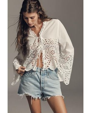 By Anthropologie Eyelet Tie-Front Blouse - White