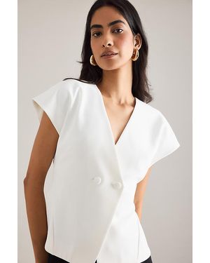 By Anthropologie V-Neck Short-Sleeve Waistcoat - White