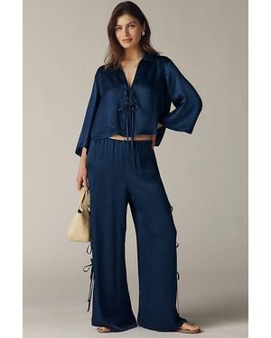 Maeve Silky Tie Wide-Leg Trousers - Blue