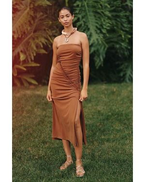 Celandine By Anthropologie Strapless Ruched Midi Tube Dress - Brown