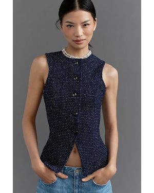 Maeve Tweed Button-Front Vest - Blue
